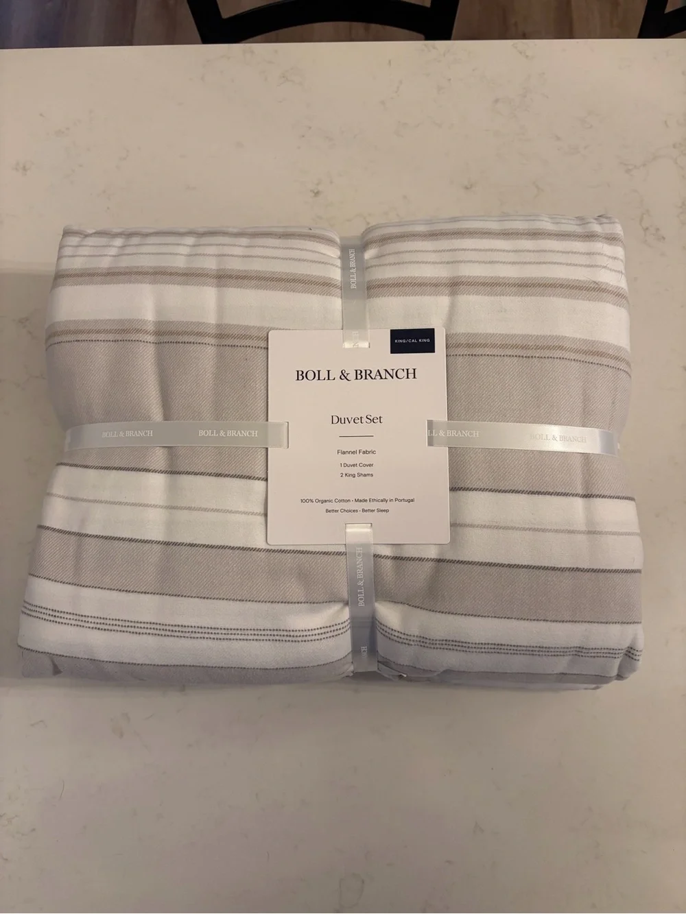 Boll & Branch Gray Stripe Duvet Set - Flannel Comfort